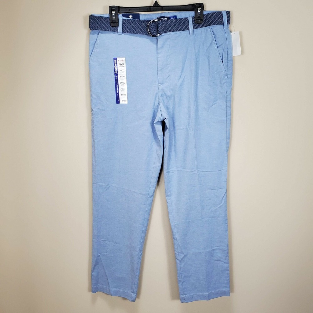 Izod Sports flex Straight Fit flat front size 34/32 straight pants blue belt